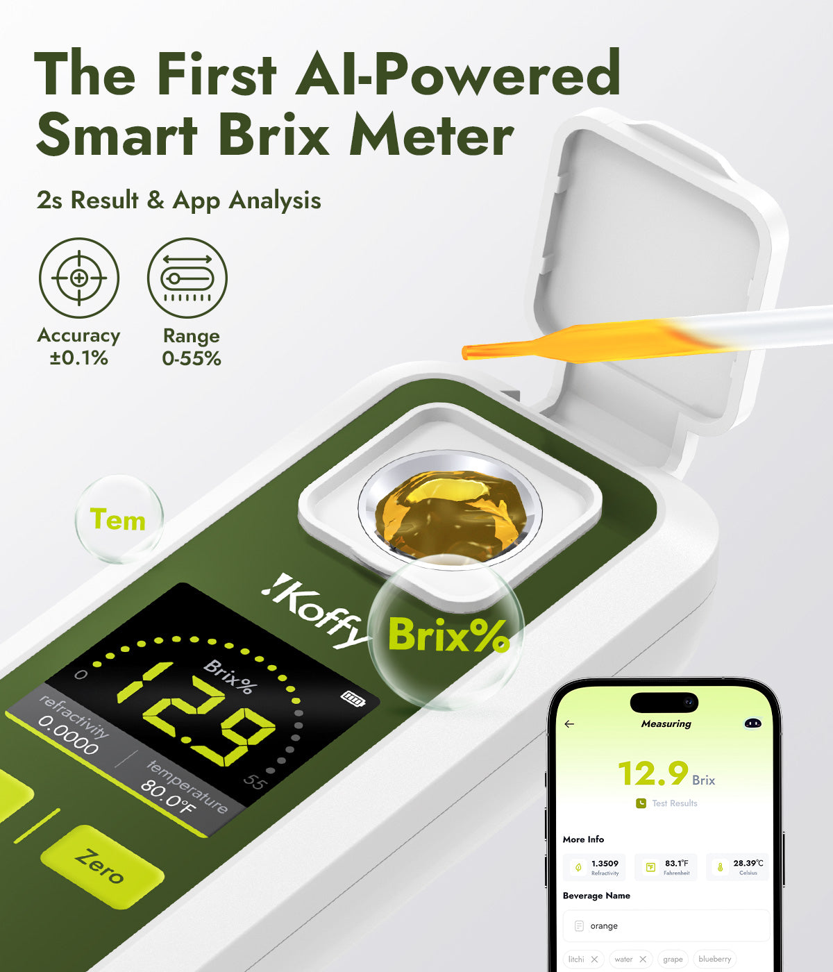 High-precision brix refractometer – accurate brix measurement with ±0.1% precision and 0–55% range for testing sugar content of fruits