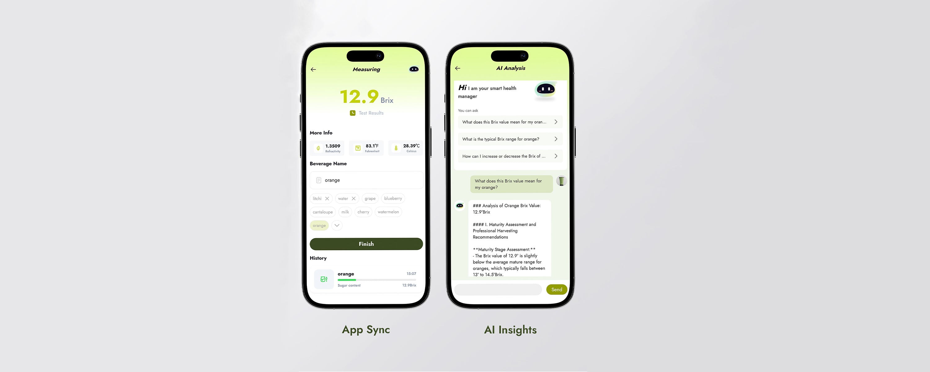AI-powered brix measurement – digital refractometer brix results synced instantly to mobile app