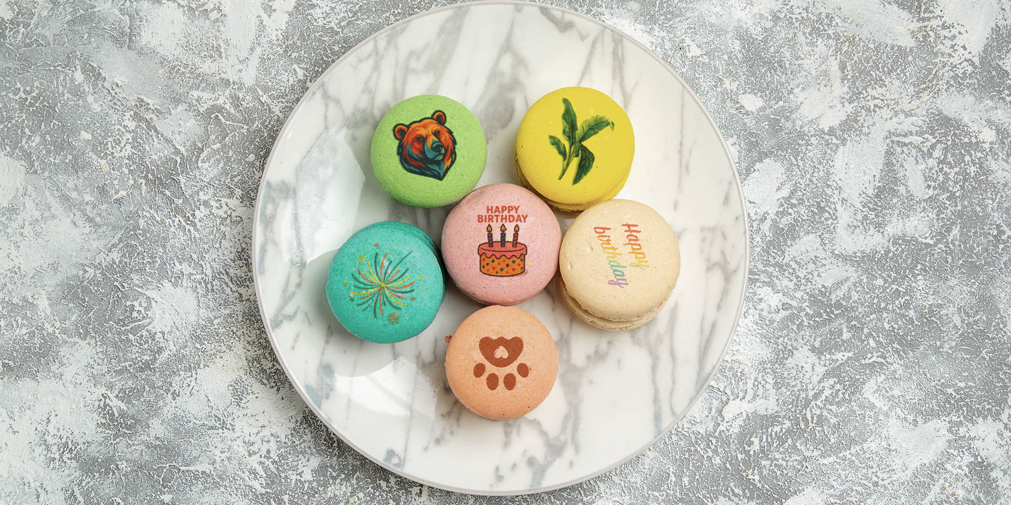 Delicate macaron printed with detailed edible design using iKoffy EdiBot AI food printer – great for events and desserts.