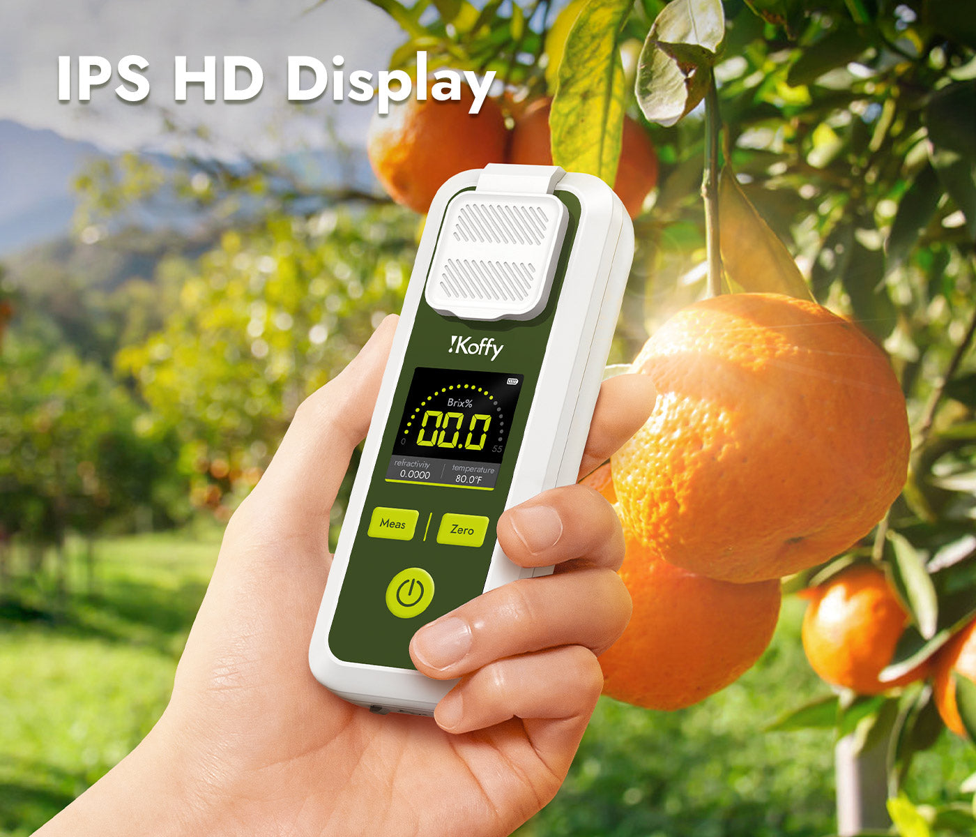 Digital brix meter with sunlight-readable IPS display – outdoor-friendly refractometer for fruit sugar content testing