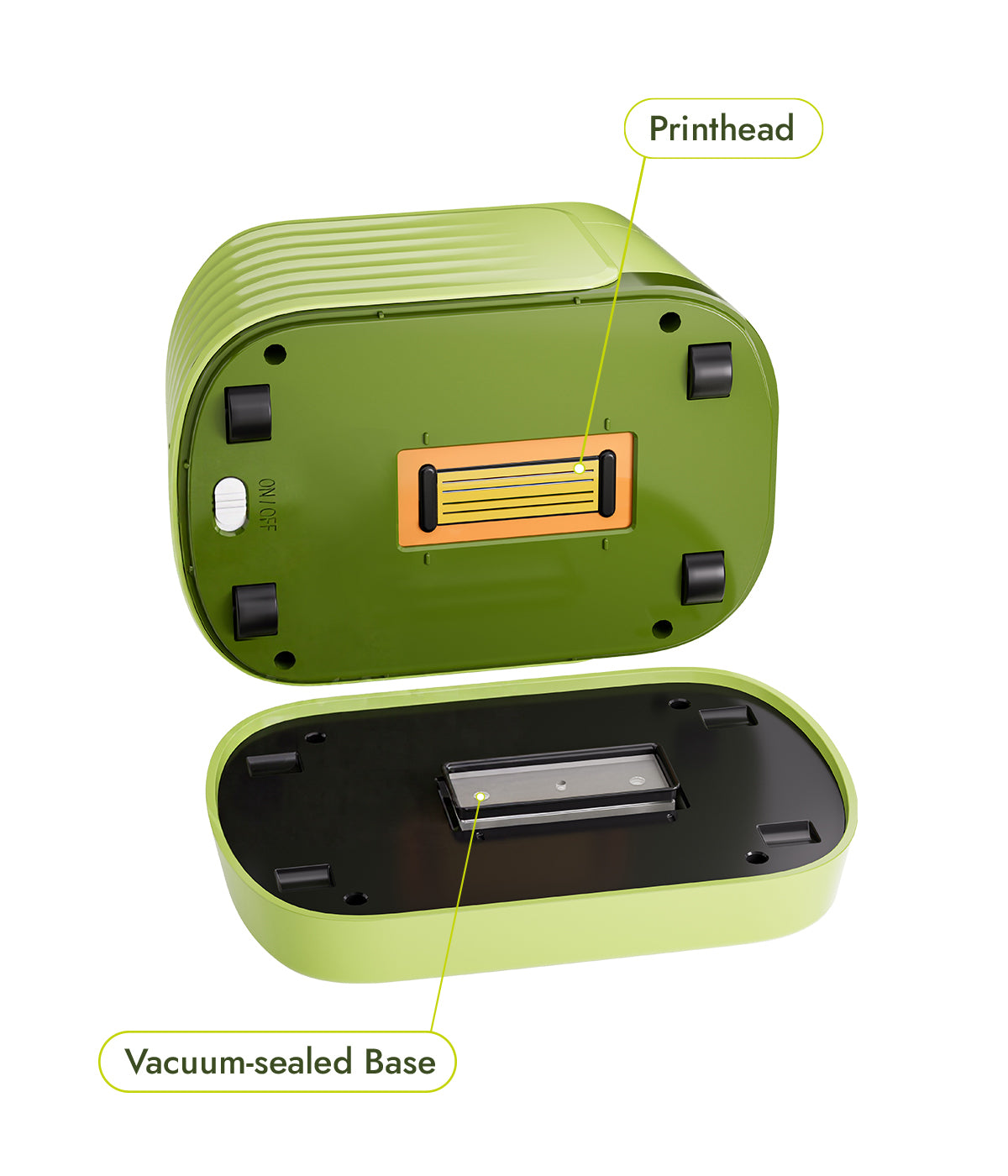 Vacuum-sealed base of iKoffy EdiBot – protects the inkjet head and prevents drying to extend cartridge lifespan.