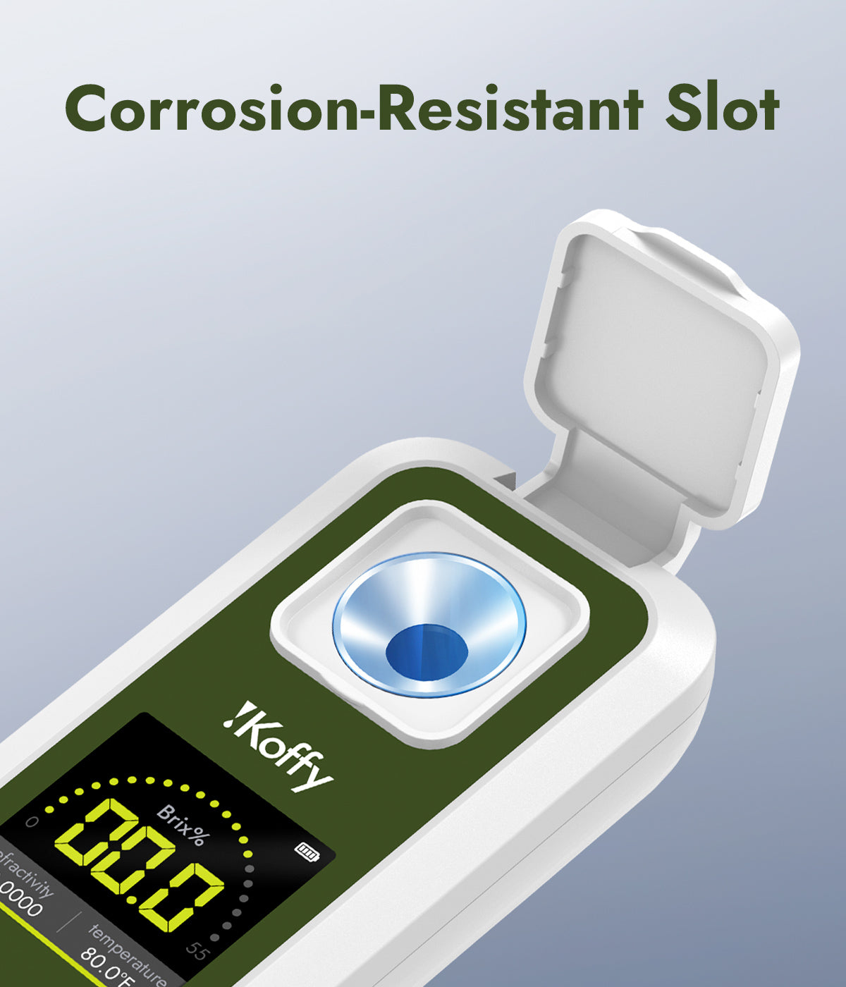 Stainless steel testing tray on brix refractometer – built for long-term use with fruit juices and acidic samples