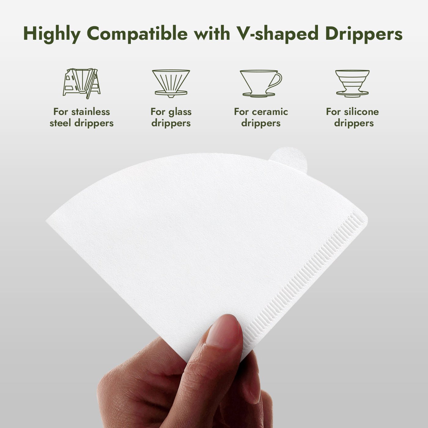 iKoffy coffee paper filter​, highly compatible with stainless steel, glass, and ceramic V-shaped coffee drippers